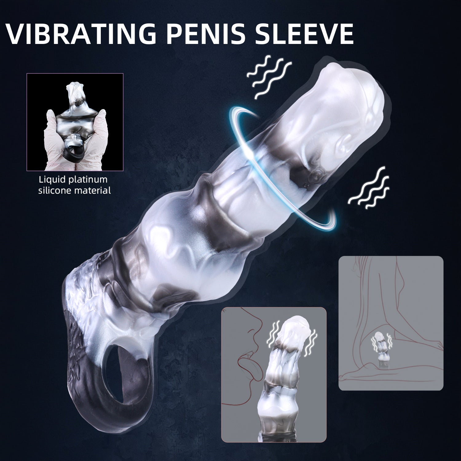 Wild Stallion Fantasy Vibrating Cock Sleeve – Platinum Silicone Penis Extender with Remote | Domlust