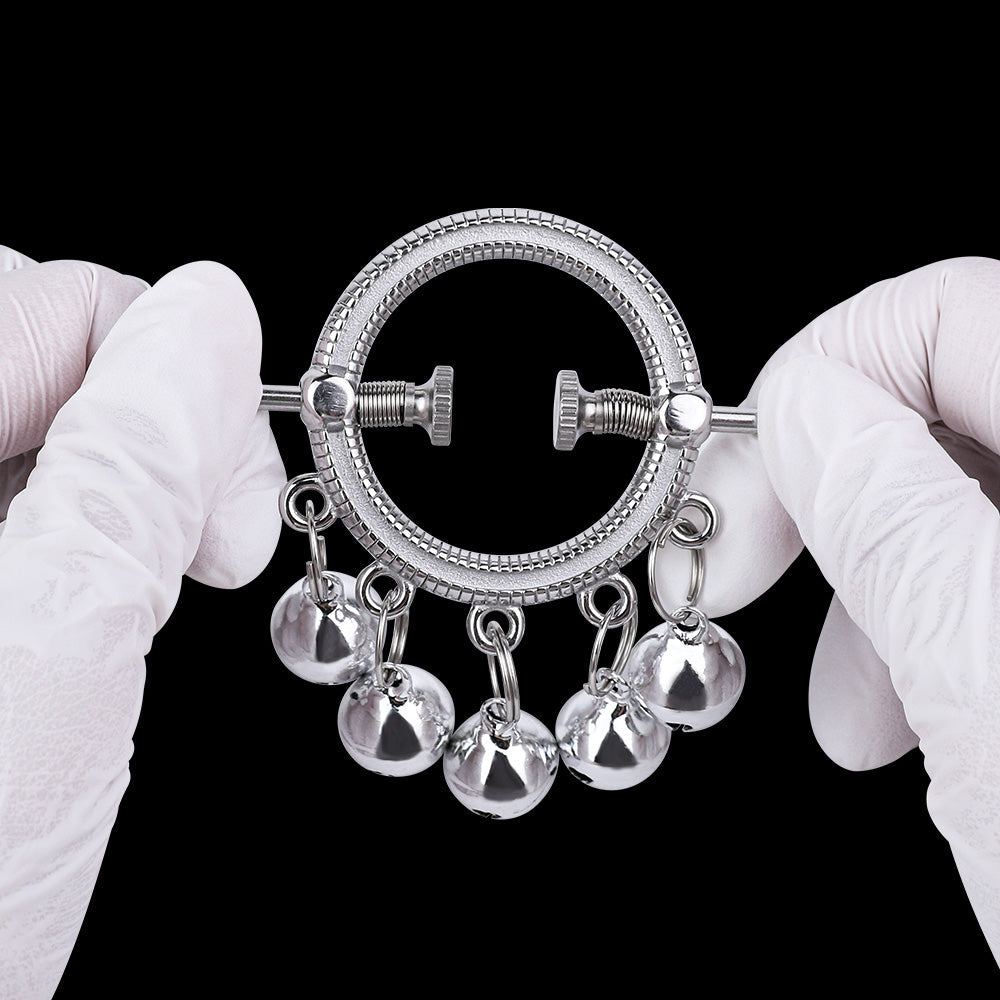 Bell-Drop Ring Nipple Clamps with Hanging Bells — Adjustable Spring Clamp for Sensory BDSM Play