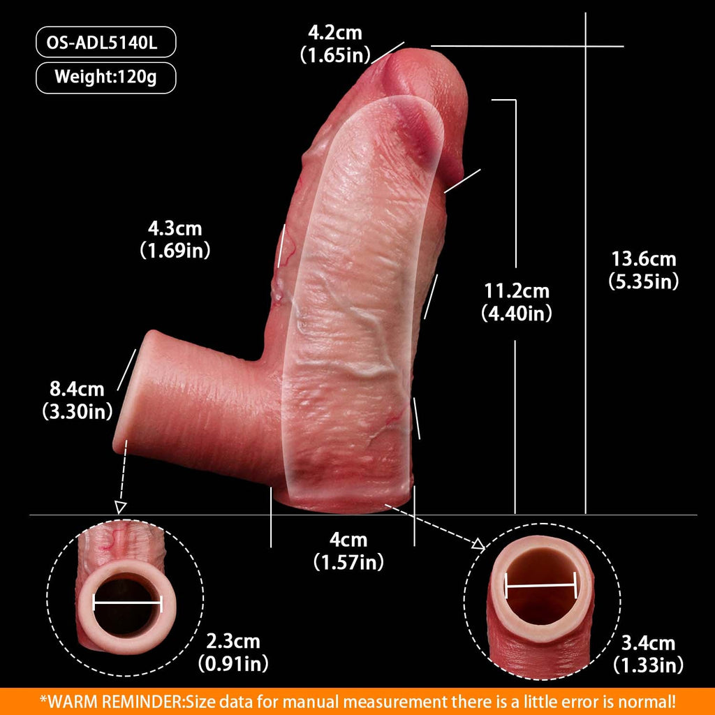 Realistic Platinum Silicone Cock Sleeve with Locking Ring — Bigger, Thicker & Longer for Couples