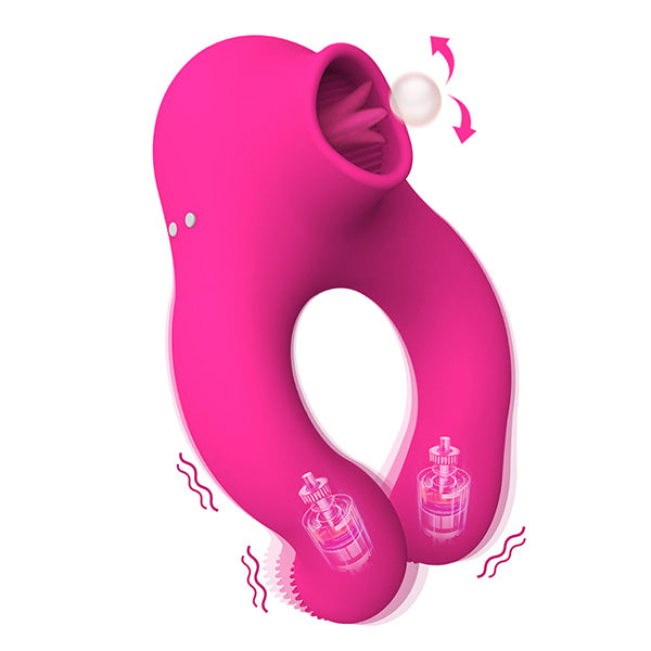 Tongue Licking Oral Sex Vibrator - Penis Cock Ring Clit Sucking Couple Sex Toys Stimulator