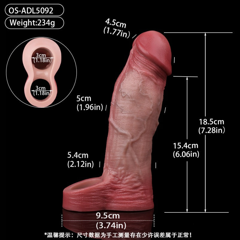 Testicle Locking Ejaculation Delay Cock Sleeve – Lifelike Silicone Girth Enhancer for Penis