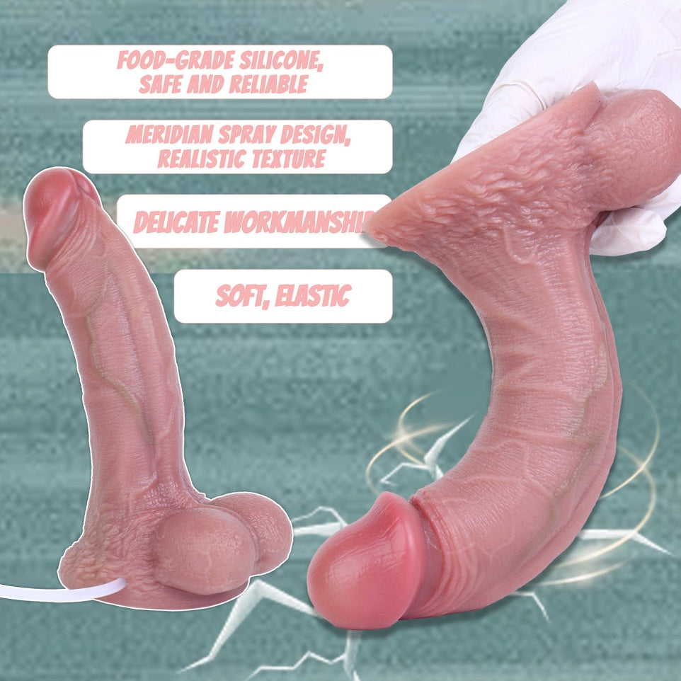 Ultra-Realistic Squirting Dildo | Dual Density Platinum Silicone Strapon for Women & Couples