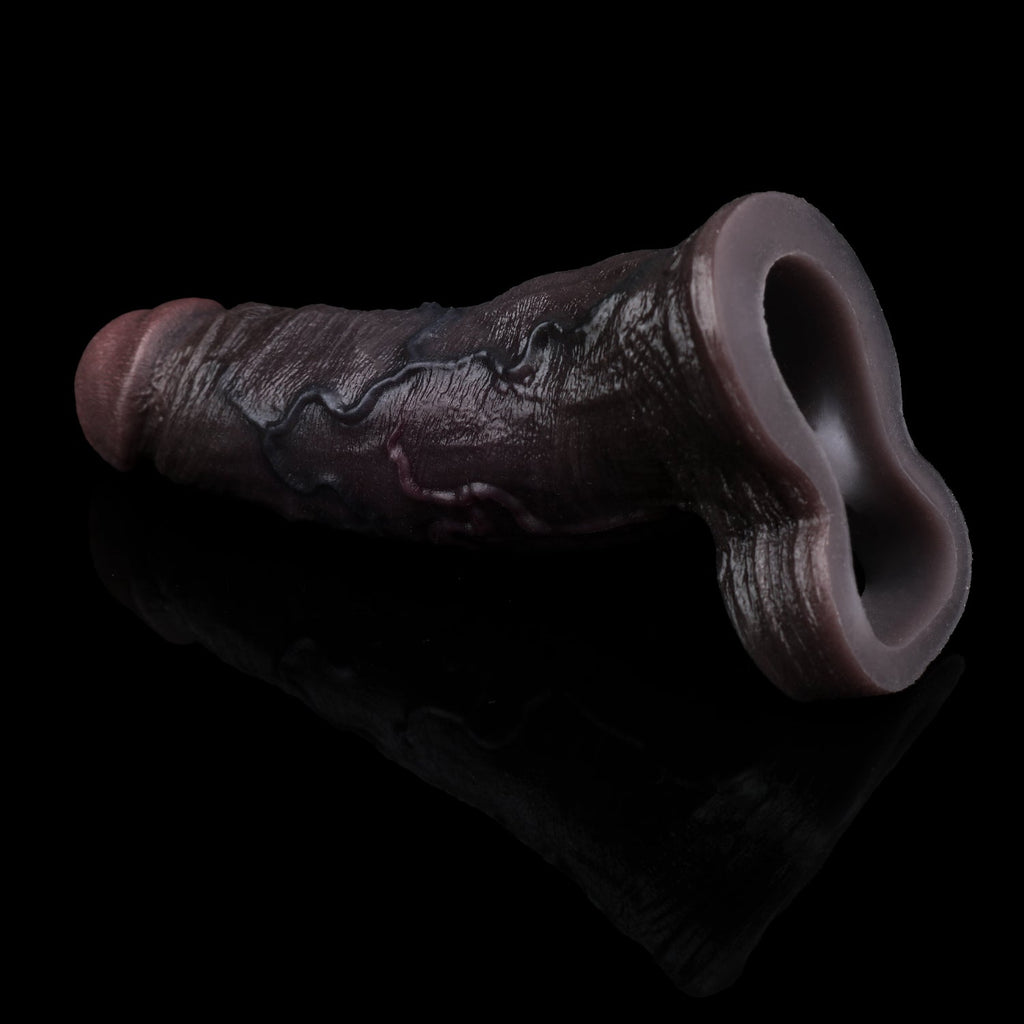 Obsidian King BBC Cock Sleeve | Vibrating Penis Extender with Remote | Platinum Silicone | Domlust