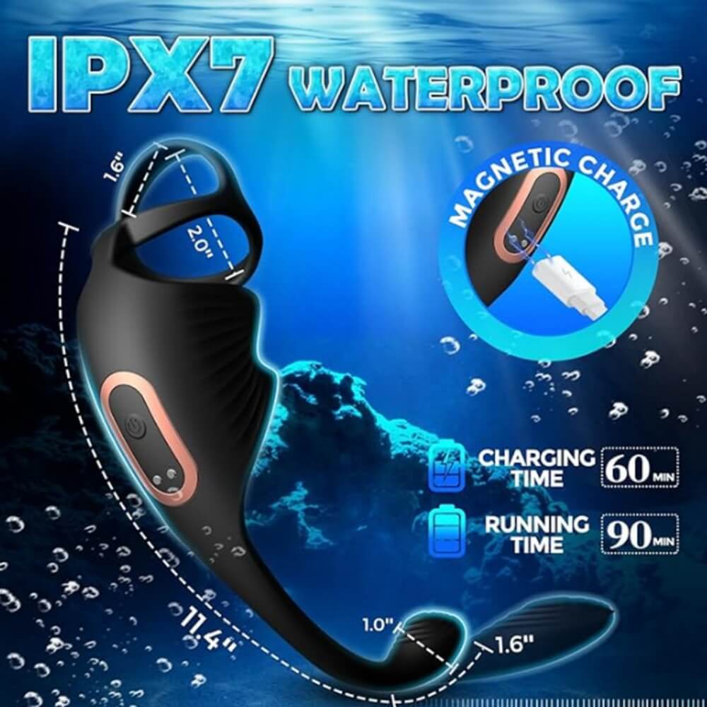 Manta 3 in 1 Multifunctional Prostate Massager with 10 Vibrations and Penis Ring - Tarisss Sex Toy Store