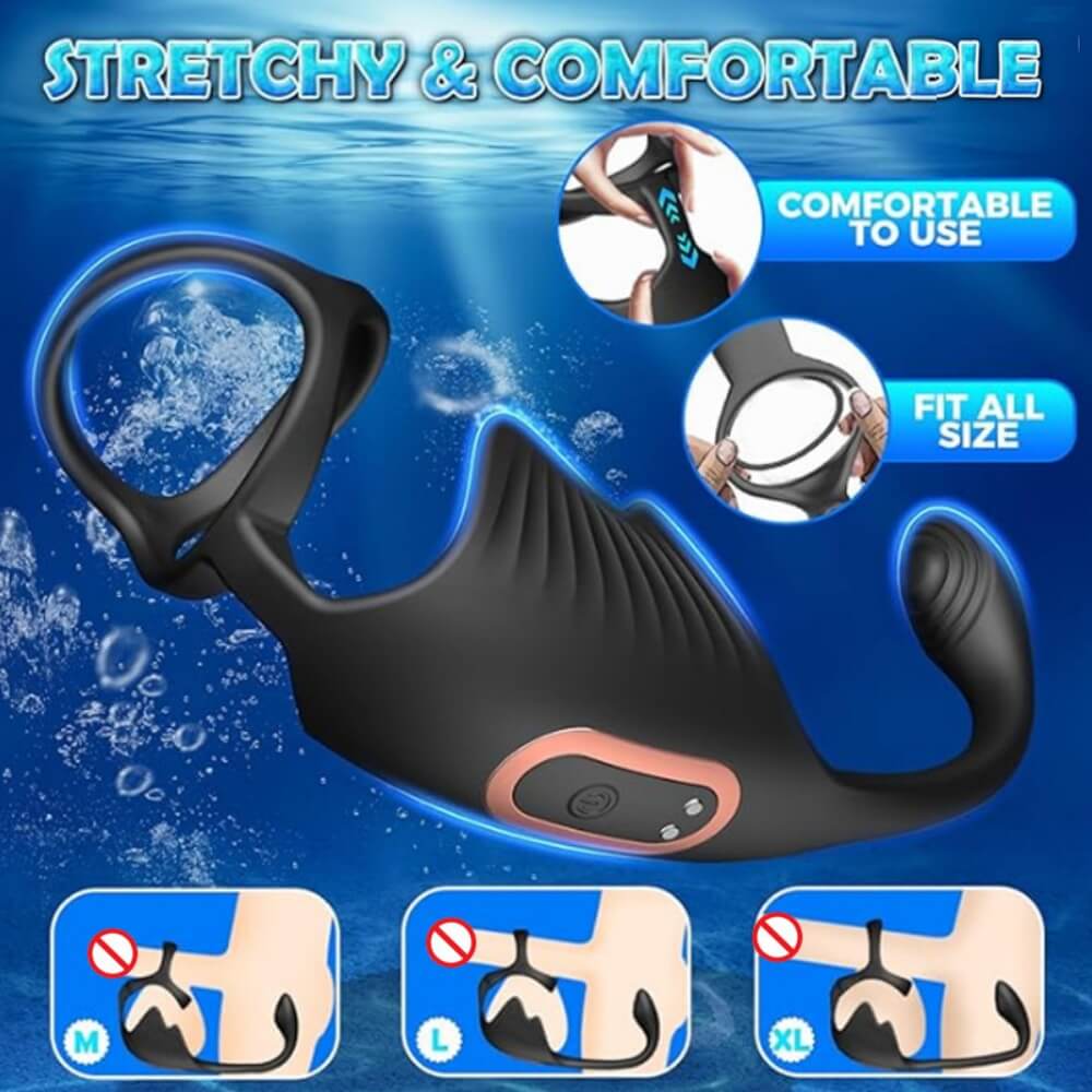 Manta 3 in 1 Multifunctional Prostate Massager with 10 Vibrations and Penis Ring - Tarisss Sex Toy Store