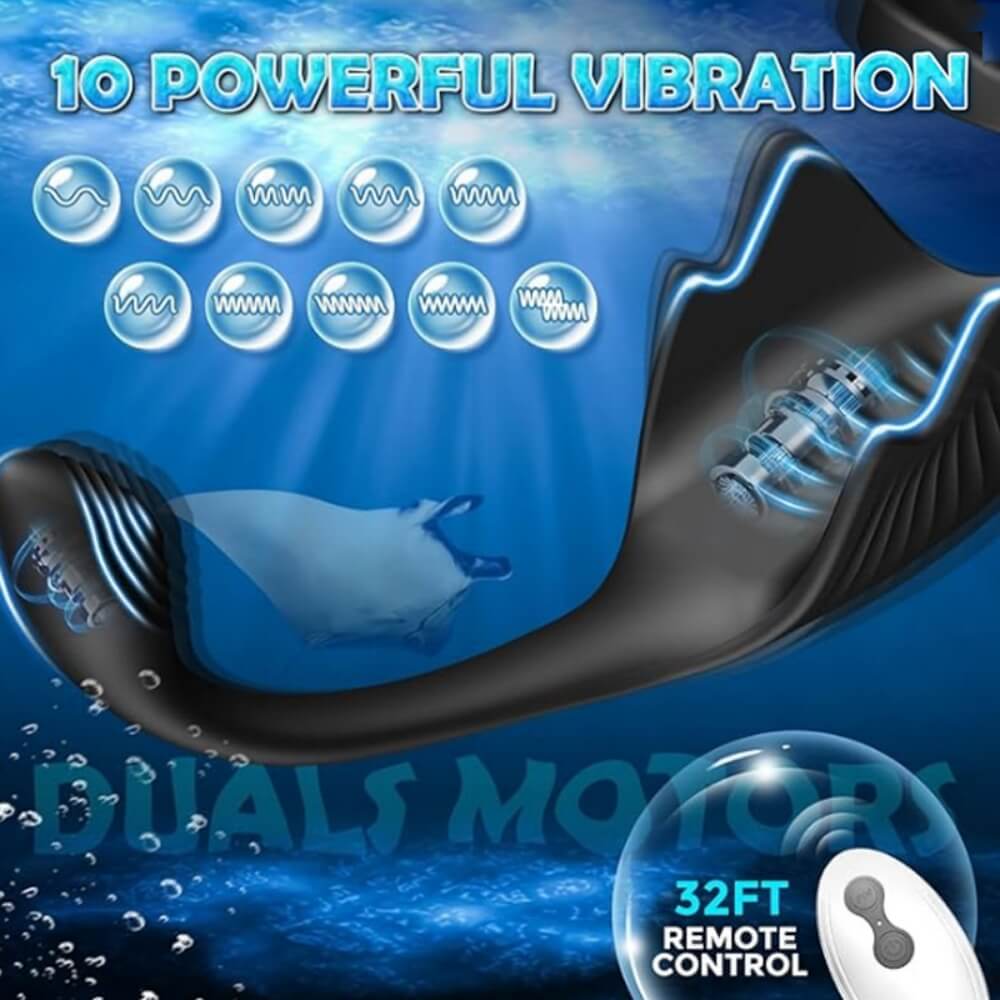 Manta 3 in 1 Multifunctional Prostate Massager with 10 Vibrations and Penis Ring - Tarisss Sex Toy Store