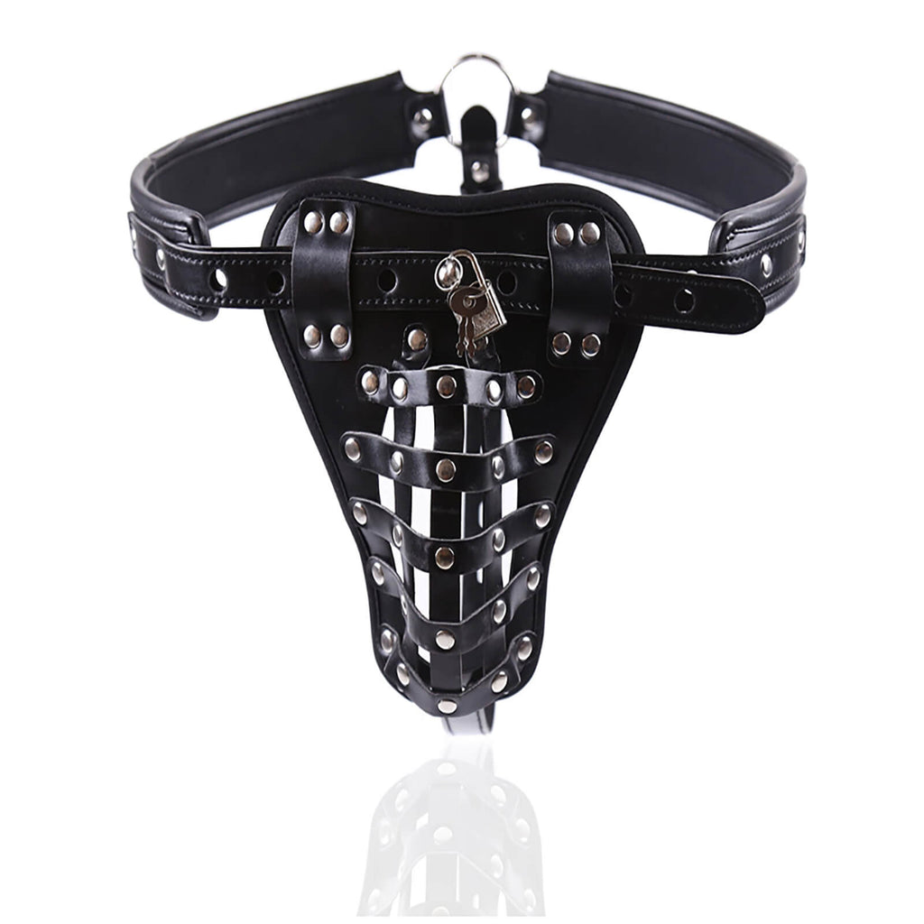 MAPARON Bondage Leather Men's Chastity Pants with Penis Lock Cage - Tarisss Sex Toy Store