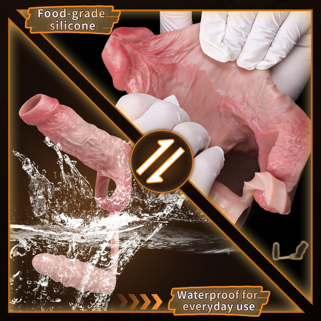 Realistic Silicone Cock Sleeve with Vibrating Butt Plug — Penis Extender & Prostate Massager Set for Men