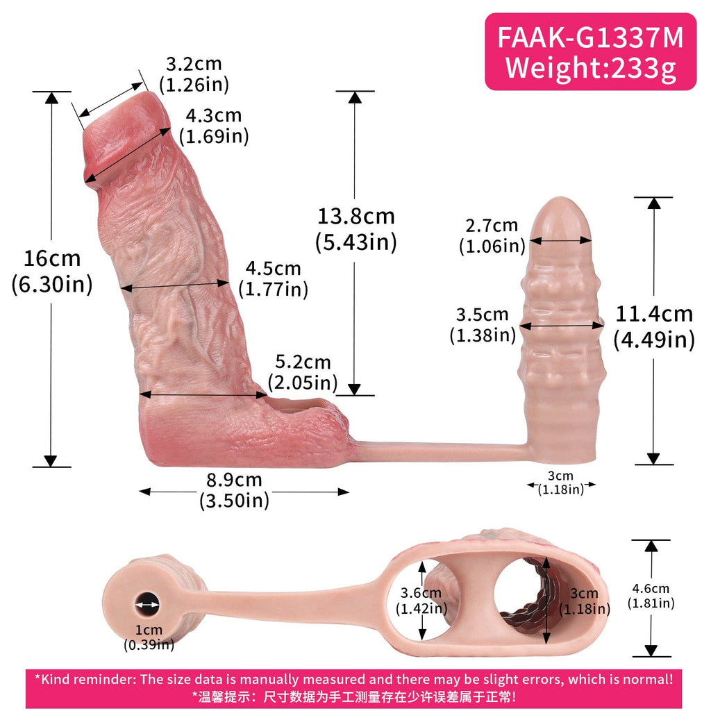 Realistic Silicone Cock Sleeve with Vibrating Butt Plug — Penis Extender & Prostate Massager Set for Men
