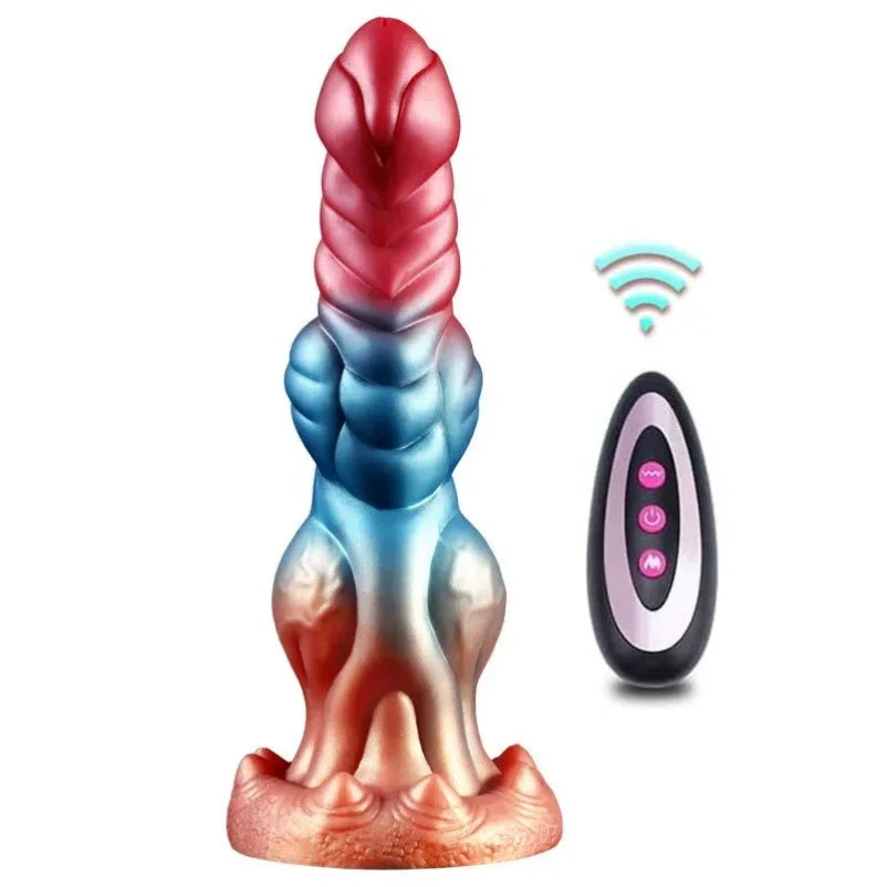 Domlust WolfFlame – Thrusting Warming Dragon Dildo | G-Spot Vibration + Body-Heat Mode | 9 Inch Platinum Silicone