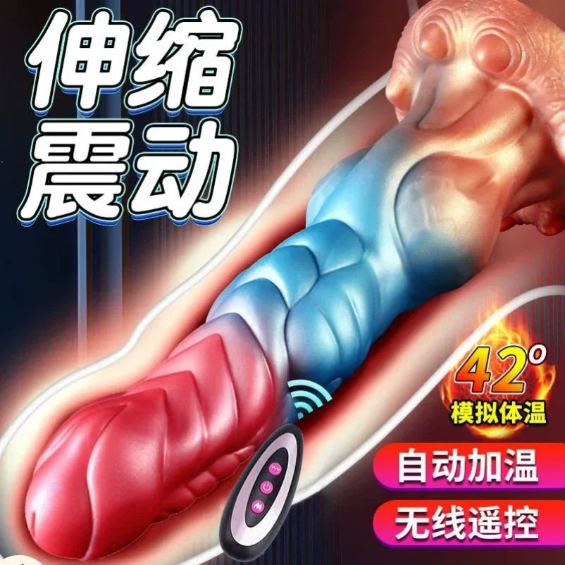 Domlust WolfFlame – Thrusting Warming Dragon Dildo | G-Spot Vibration + Body-Heat Mode | 9 Inch Platinum Silicone