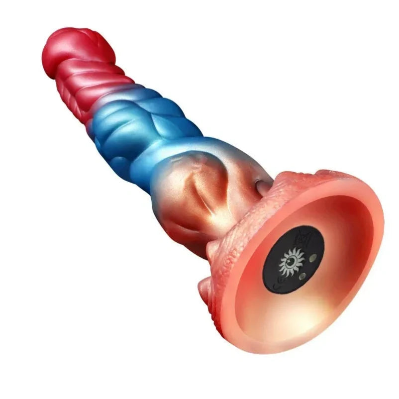 Domlust WolfFlame – Thrusting Warming Dragon Dildo | G-Spot Vibration + Body-Heat Mode | 9 Inch Platinum Silicone