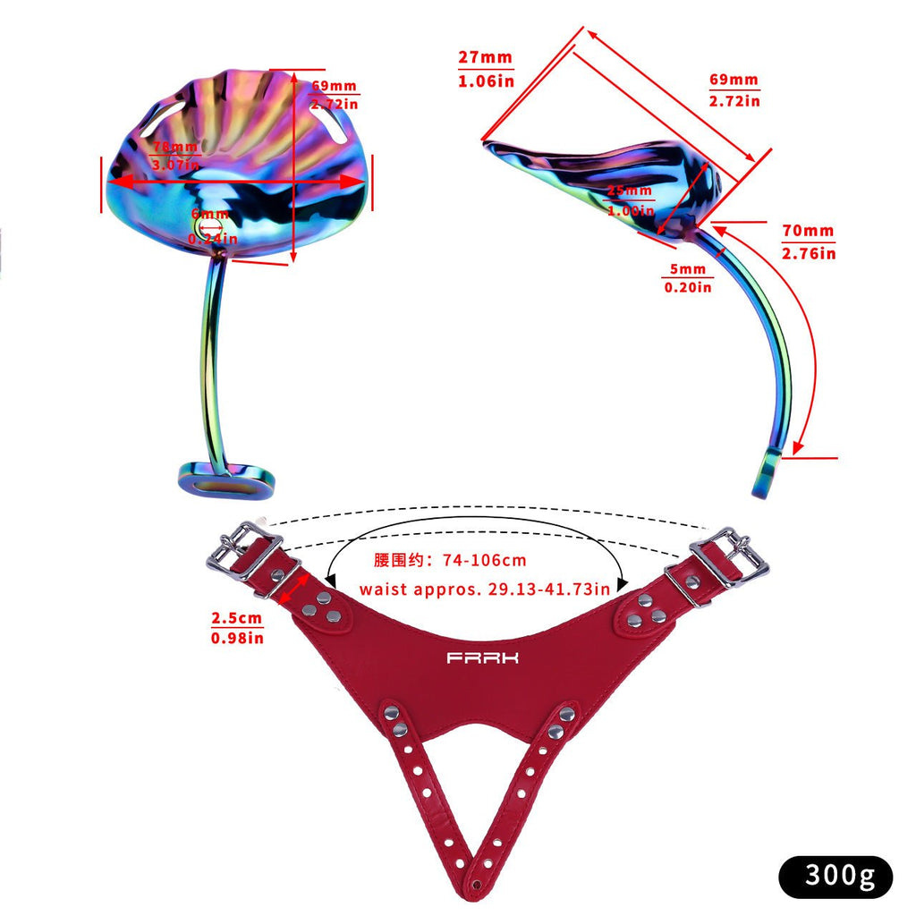 Rainbow Shell - Design Chastity Cage with Red Adjustable Harness - Tarisss Sex Toy Store