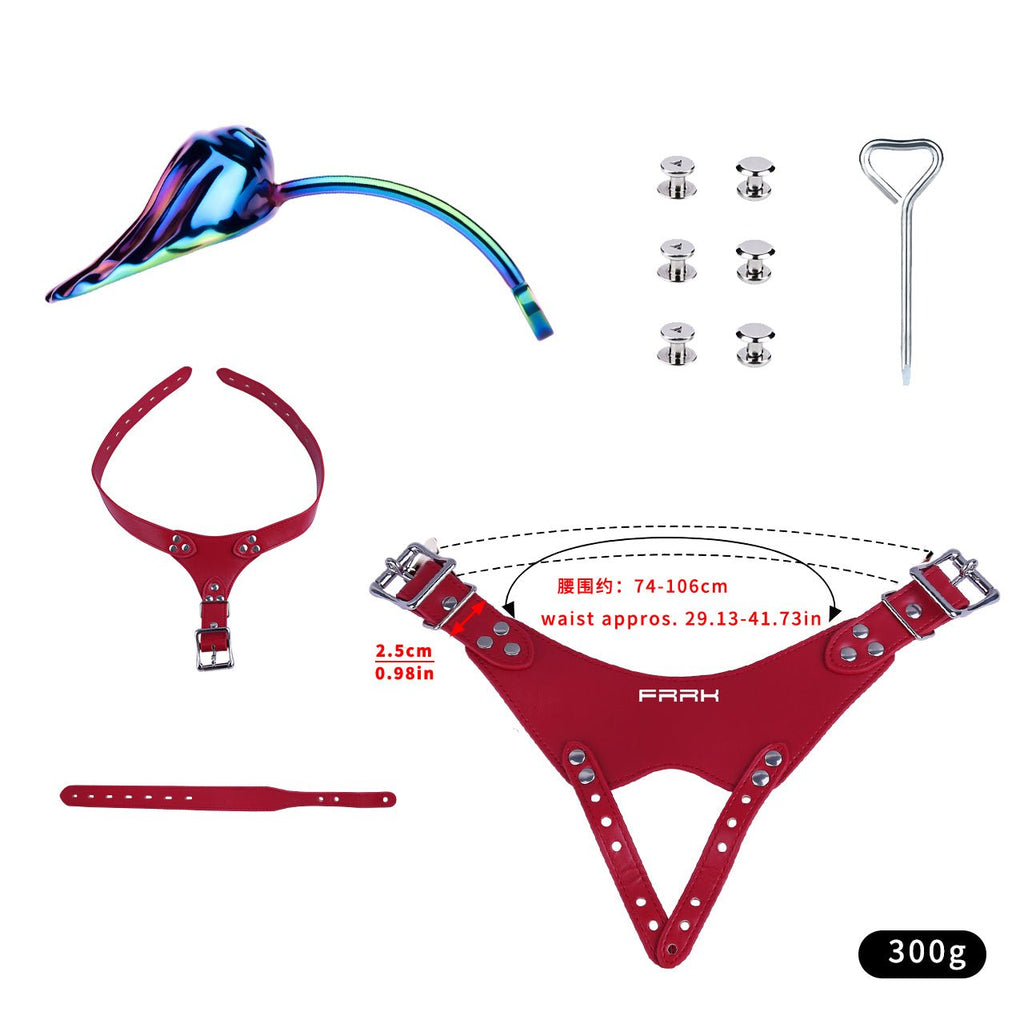 Rainbow Shell - Design Chastity Cage with Red Adjustable Harness - Tarisss Sex Toy Store