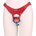 Rainbow Shell - Design Chastity Cage with Red Adjustable Harness - Tarisss Sex Toy Store