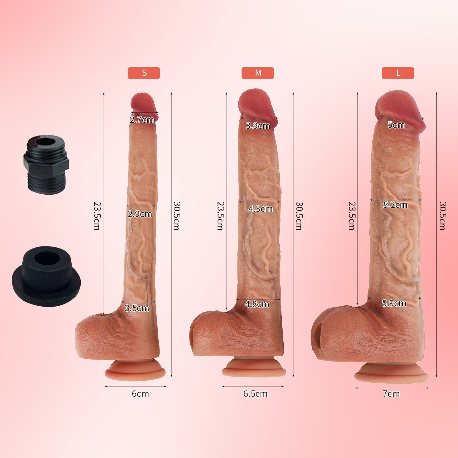 Realistic Silicone Dildo with Suction Base & Connector Port - Tarisss Sex Toy Store
