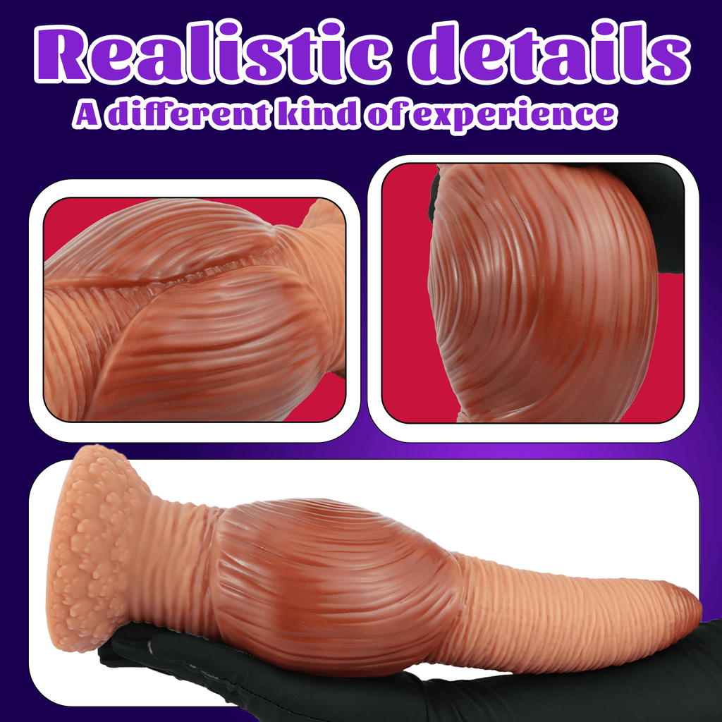 Realistic Textured Silicone Anal Plug with Flared Suction Cup Base, Ribbed Tapered Fantasy Butt Plug - Tarisss Sex Toy Store