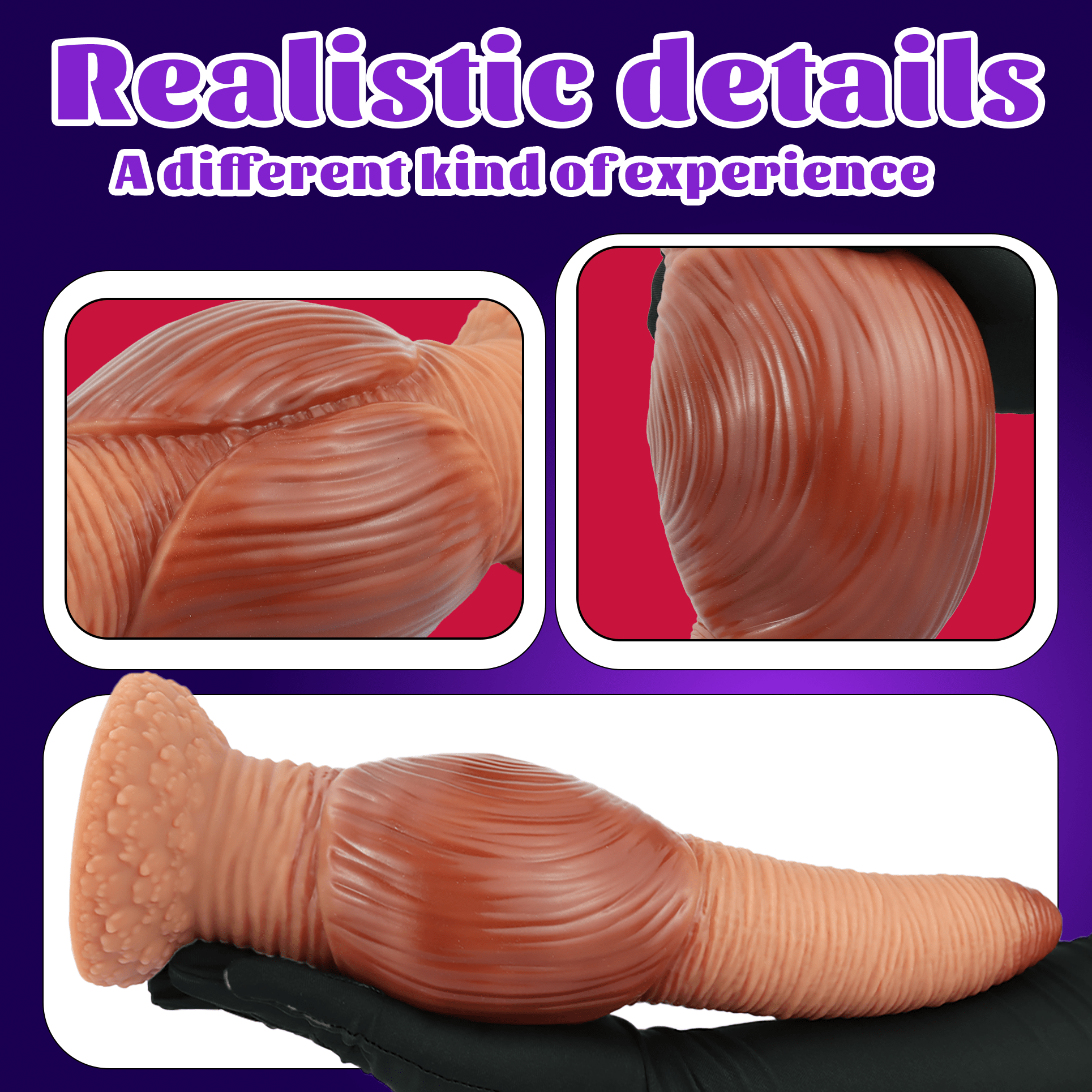 Realistic Textured Silicone Anal Plug with Flared Suction Cup Base, Ribbed Tapered Fantasy Butt Plug - Tarisss Sex Toy Store