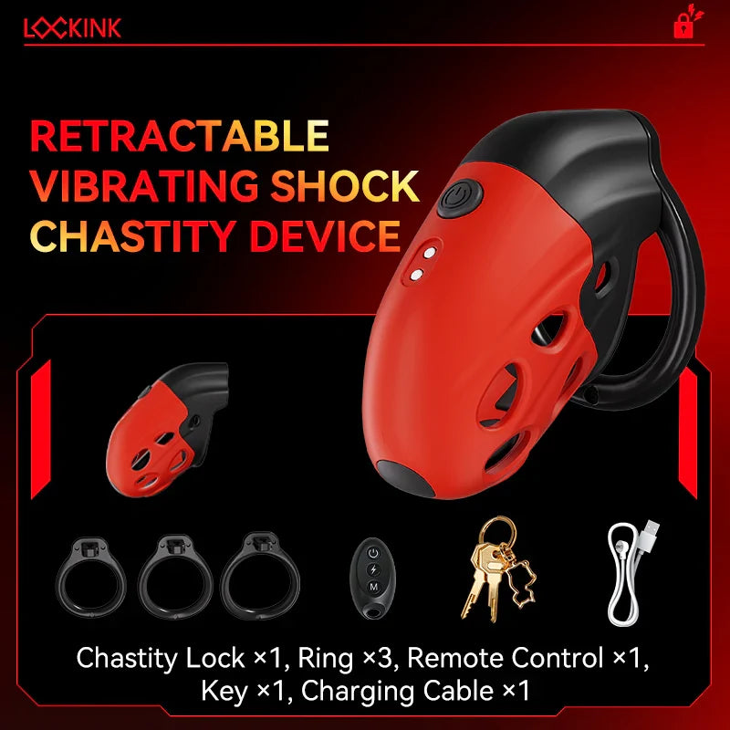 Retractable Electric Shock & Vibrating Chastity Cage