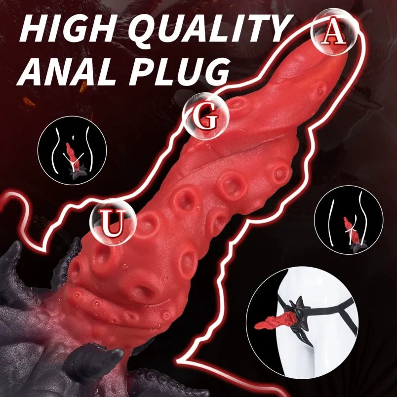 Blood-Red Tentacle Spiral Dildo | Platinum Silicone Dragon Anal Butt Plug for Fetish Expansion Play – Domlust