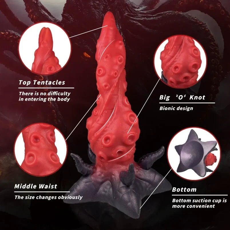 Blood-Red Tentacle Spiral Dildo | Platinum Silicone Dragon Anal Butt Plug for Fetish Expansion Play – Domlust