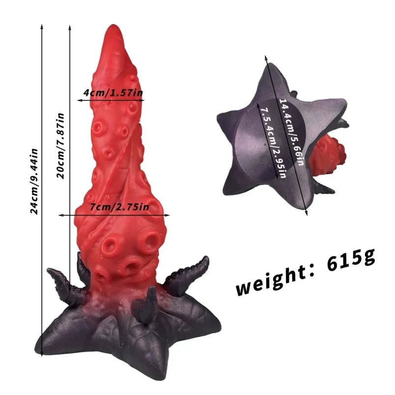 Blood-Red Tentacle Spiral Dildo | Platinum Silicone Dragon Anal Butt Plug for Fetish Expansion Play – Domlust