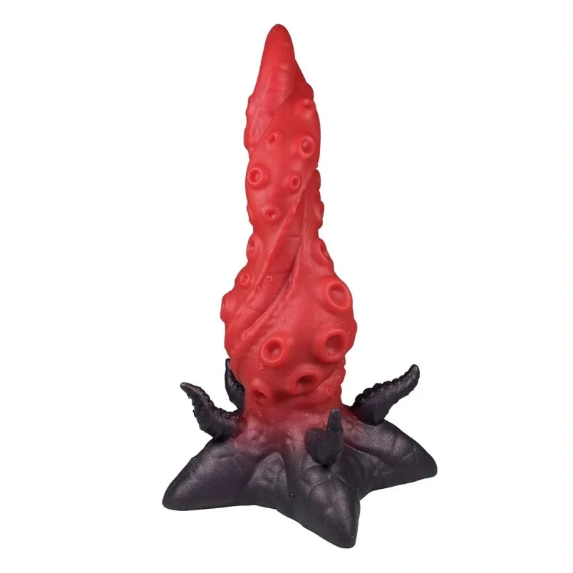 Blood-Red Tentacle Spiral Dildo | Platinum Silicone Dragon Anal Butt Plug for Fetish Expansion Play – Domlust