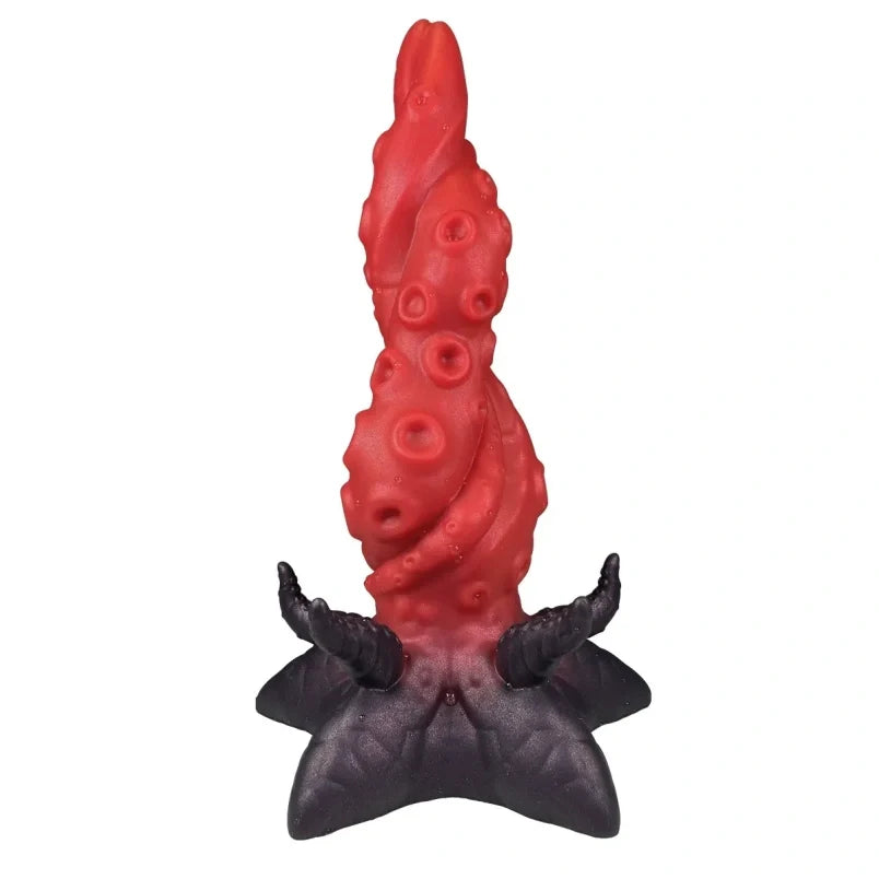 Blood-Red Tentacle Spiral Dildo | Platinum Silicone Dragon Anal Butt Plug for Fetish Expansion Play – Domlust