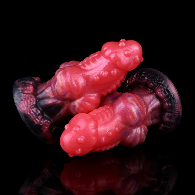 Domlust Spiked Dragon Dildo Butt Plug – Blood Red Silicone Double-Sphere Expansion Fetish Toy