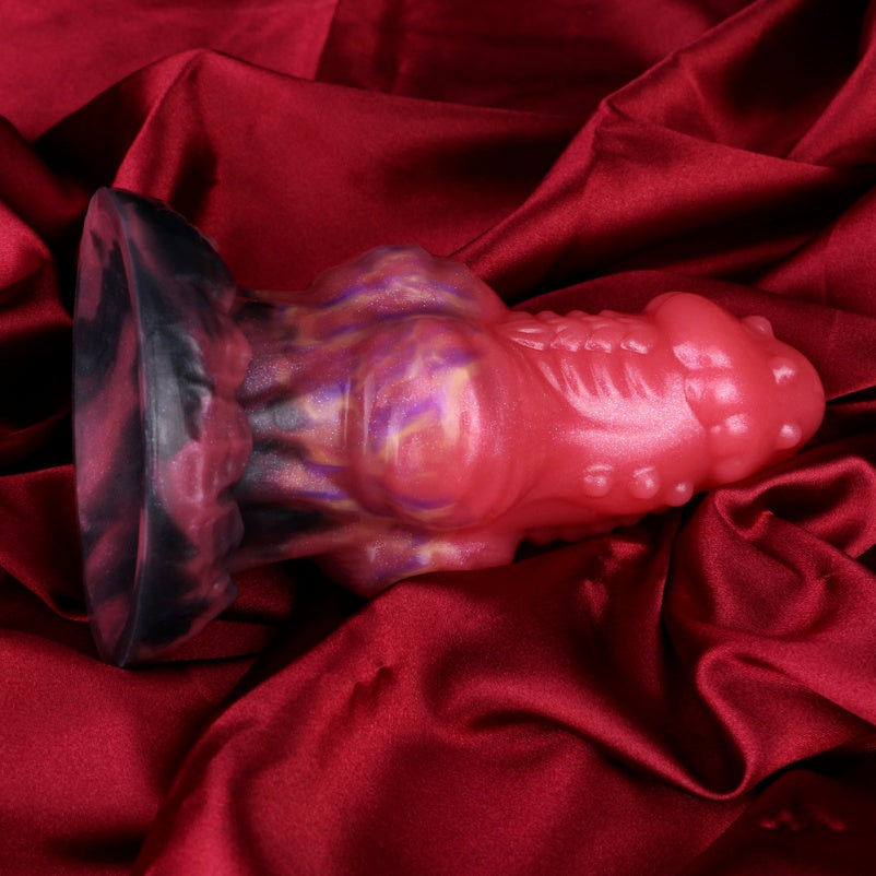 Domlust Spiked Dragon Dildo Butt Plug – Blood Red Silicone Double-Sphere Expansion Fetish Toy