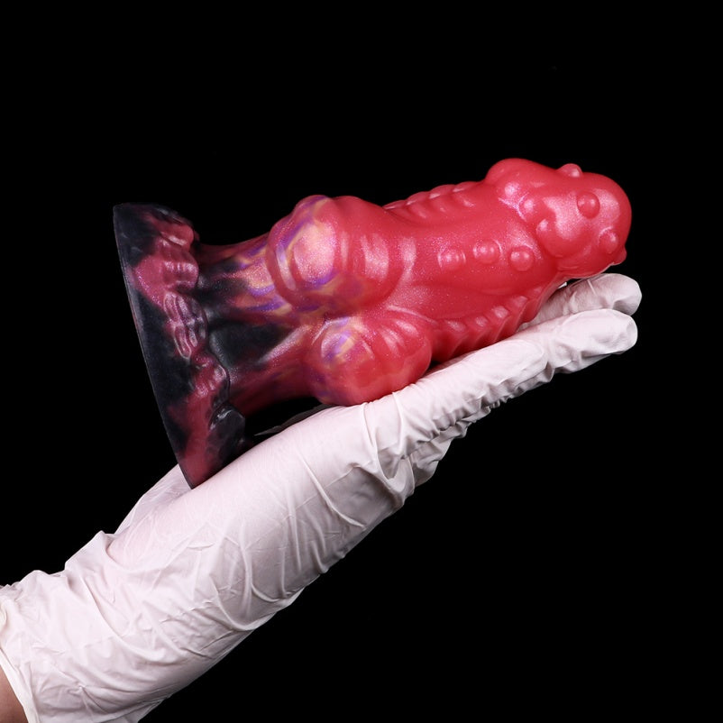 Domlust Spiked Dragon Dildo Butt Plug – Blood Red Silicone Double-Sphere Expansion Fetish Toy