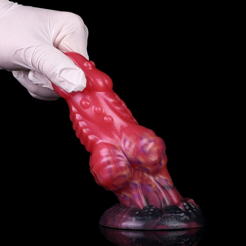 Domlust Spiked Dragon Dildo Butt Plug – Blood Red Silicone Double-Sphere Expansion Fetish Toy