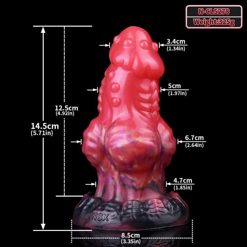 Domlust Spiked Dragon Dildo Butt Plug – Blood Red Silicone Double-Sphere Expansion Fetish Toy