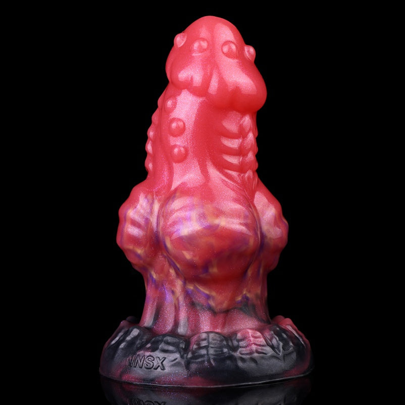 Domlust Spiked Dragon Dildo Butt Plug – Blood Red Silicone Double-Sphere Expansion Fetish Toy