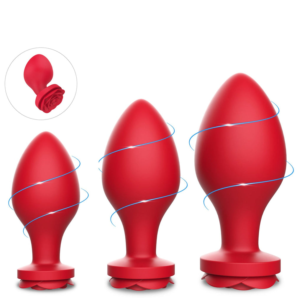 Rose Butt Plug Set – Premium Liquid Silicone Vibrating Anal Plug (3 Sizes)