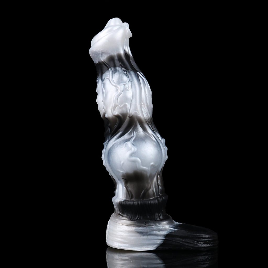 Fantasy Alien Dragon Vibrating Cock Sleeve — Platinum Silicone Penis Extender with Remote Control