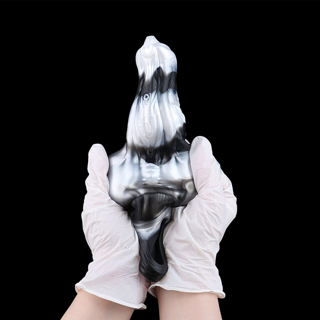 Fantasy Alien Dragon Vibrating Cock Sleeve — Platinum Silicone Penis Extender with Remote Control