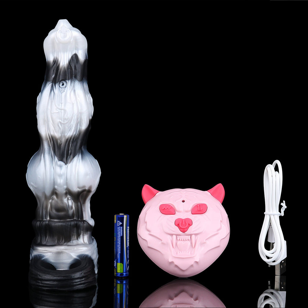 Fantasy Alien Dragon Vibrating Cock Sleeve — Platinum Silicone Penis Extender with Remote Control
