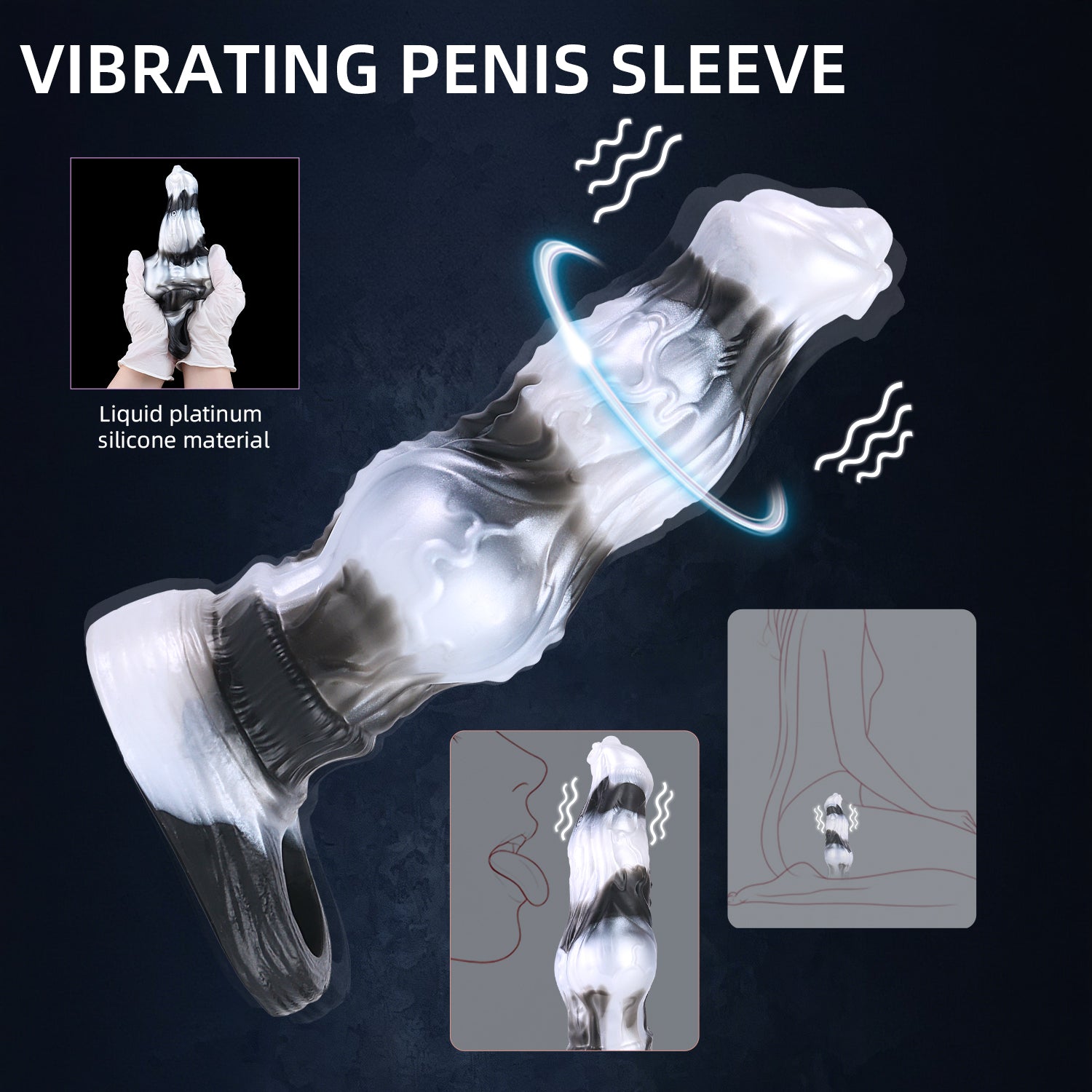 Fantasy Alien Dragon Vibrating Cock Sleeve — Platinum Silicone Penis Extender with Remote Control