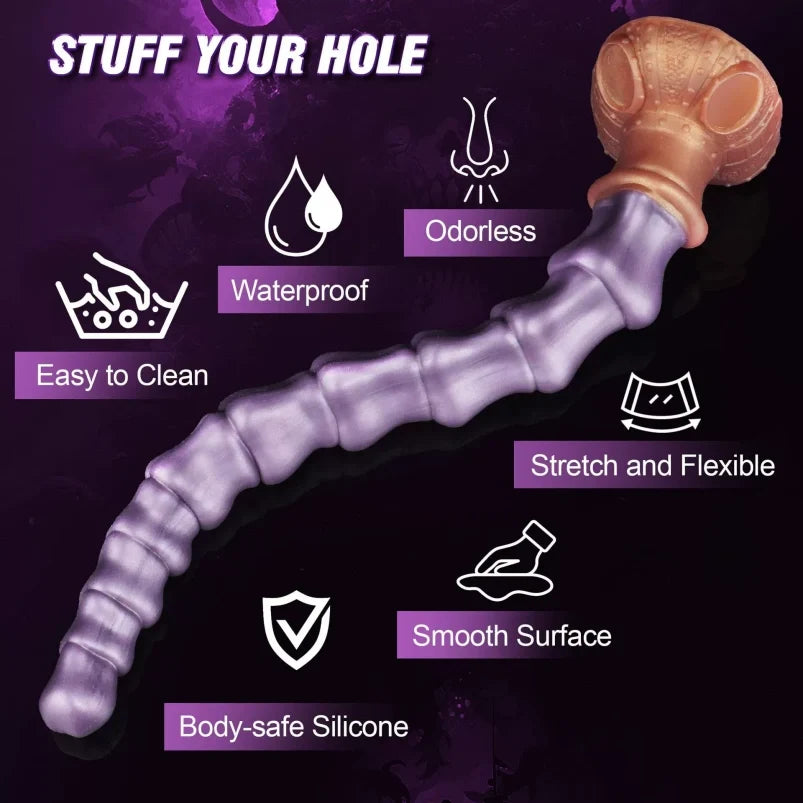 Domlust Skull Anal Beads Dildo | 14.6" Gradual Expansion BDSM Long Dildo – Purple Platinum Silicone