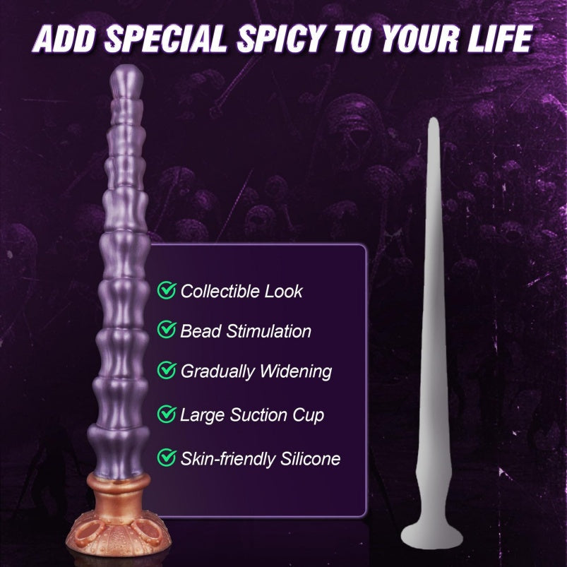 Domlust Skull Anal Beads Dildo | 14.6" Gradual Expansion BDSM Long Dildo – Purple Platinum Silicone