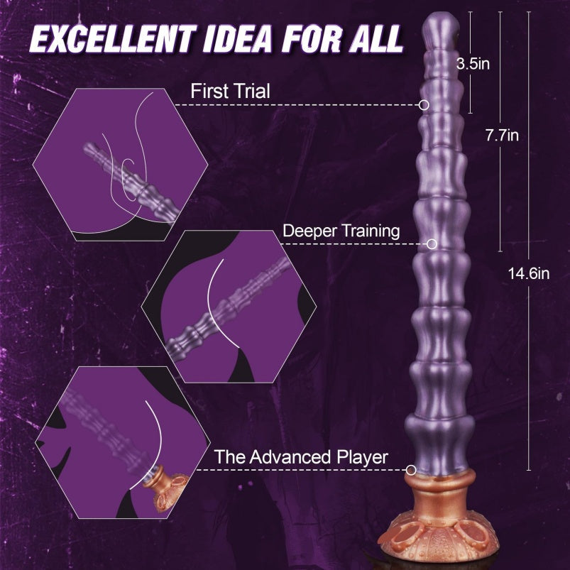 Domlust Skull Anal Beads Dildo | 14.6" Gradual Expansion BDSM Long Dildo – Purple Platinum Silicone