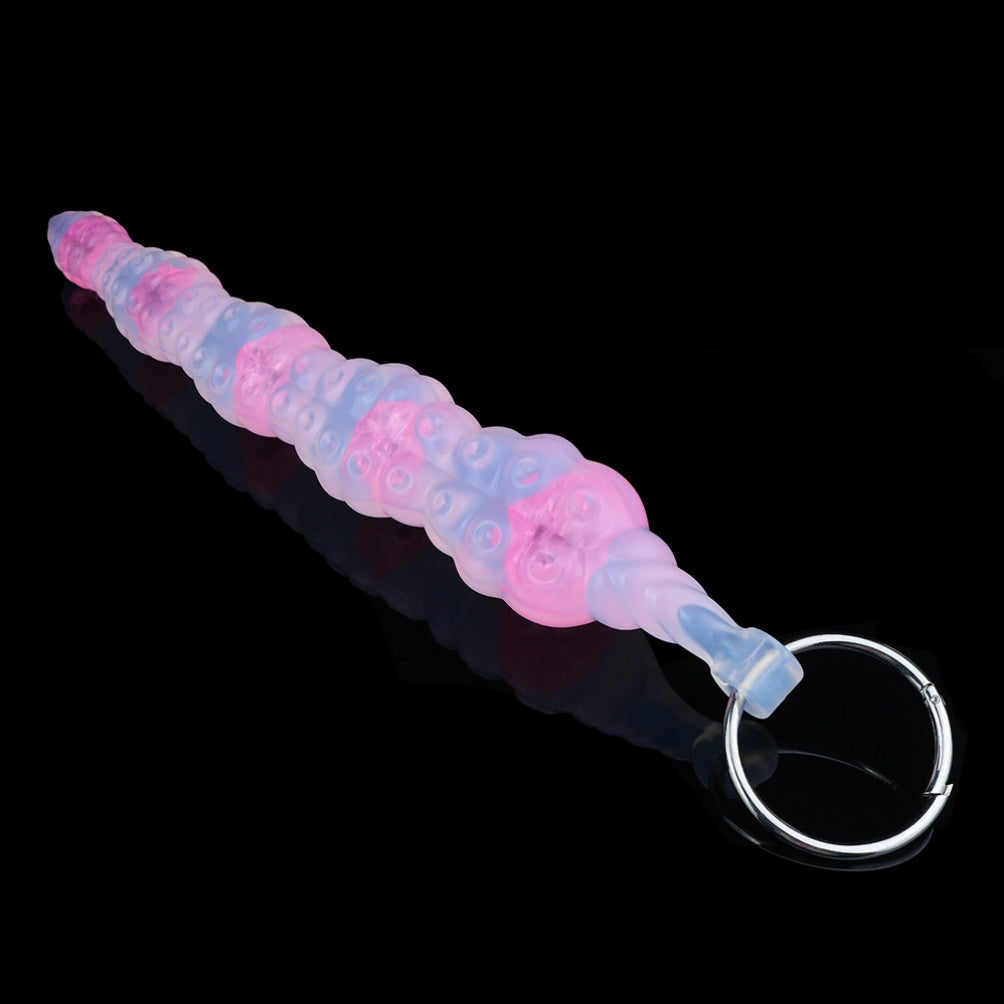 Tentacle Anal Beads Butt Plug – 6-Bead Progressive Platinum Silicone | Glass Heart Design | Domlust