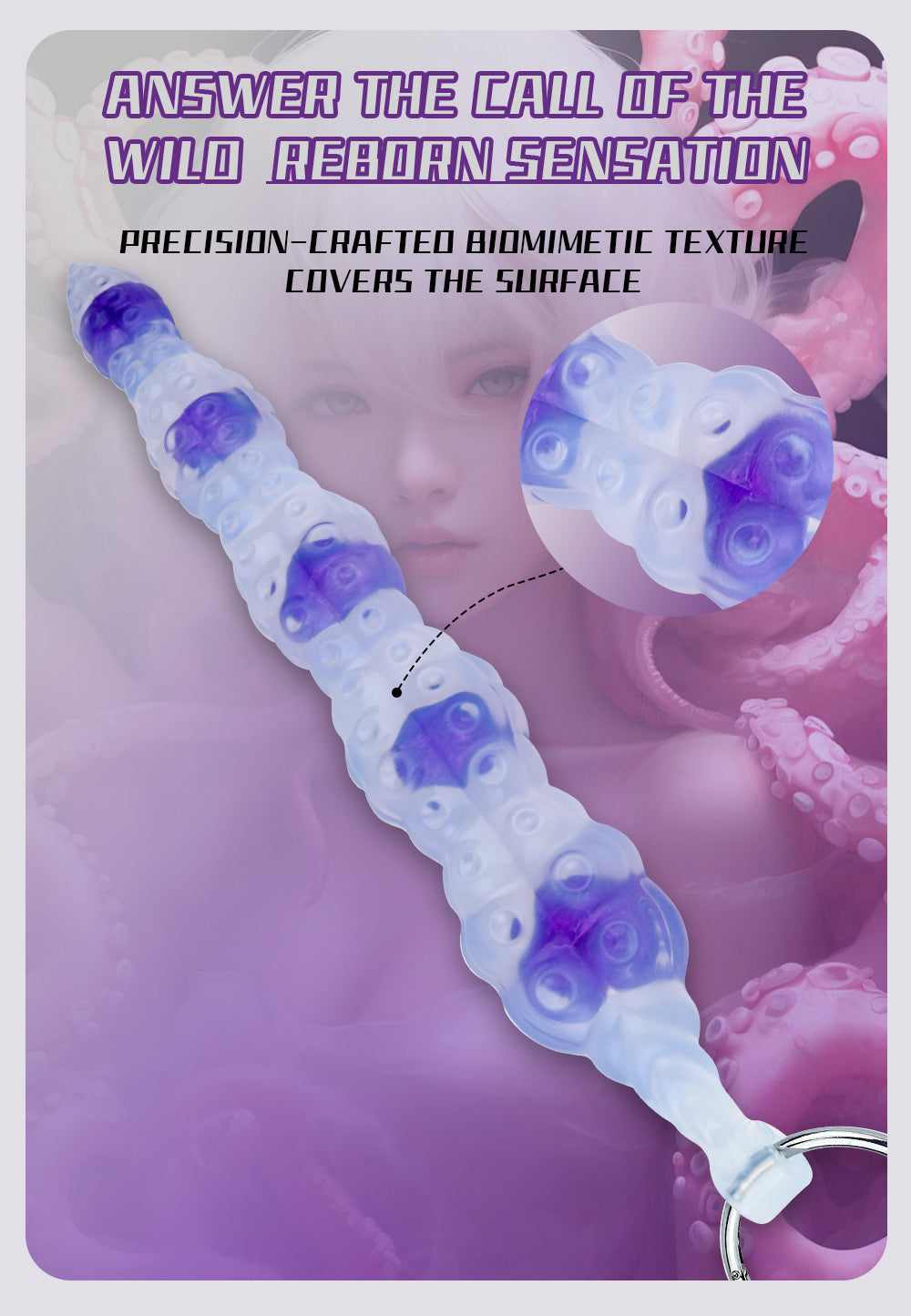 Tentacle Anal Beads Butt Plug – 6-Bead Progressive Platinum Silicone | Glass Heart Design | Domlust