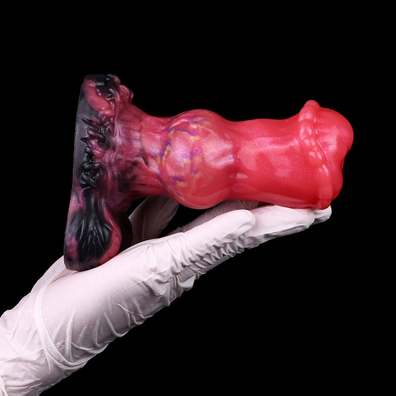 Alien-Form Horse Dildo Butt Plug — Blood-Red Silicone Segmented Anal Gape & Expansion Fantasy Toy