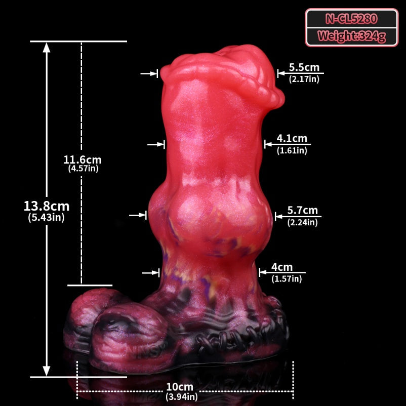 Alien-Form Horse Dildo Butt Plug — Blood-Red Silicone Segmented Anal Gape & Expansion Fantasy Toy