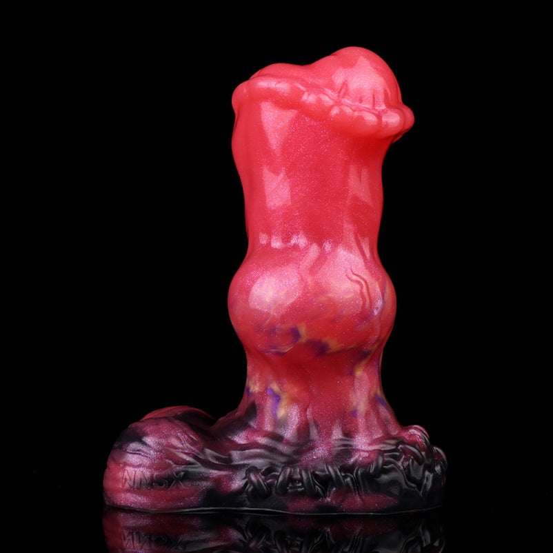 Alien-Form Horse Dildo Butt Plug — Blood-Red Silicone Segmented Anal Gape & Expansion Fantasy Toy