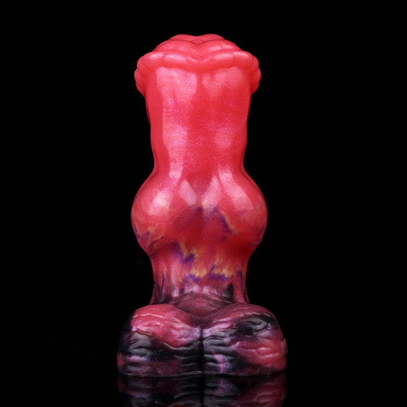 Alien-Form Horse Dildo Butt Plug — Blood-Red Silicone Segmented Anal Gape & Expansion Fantasy Toy