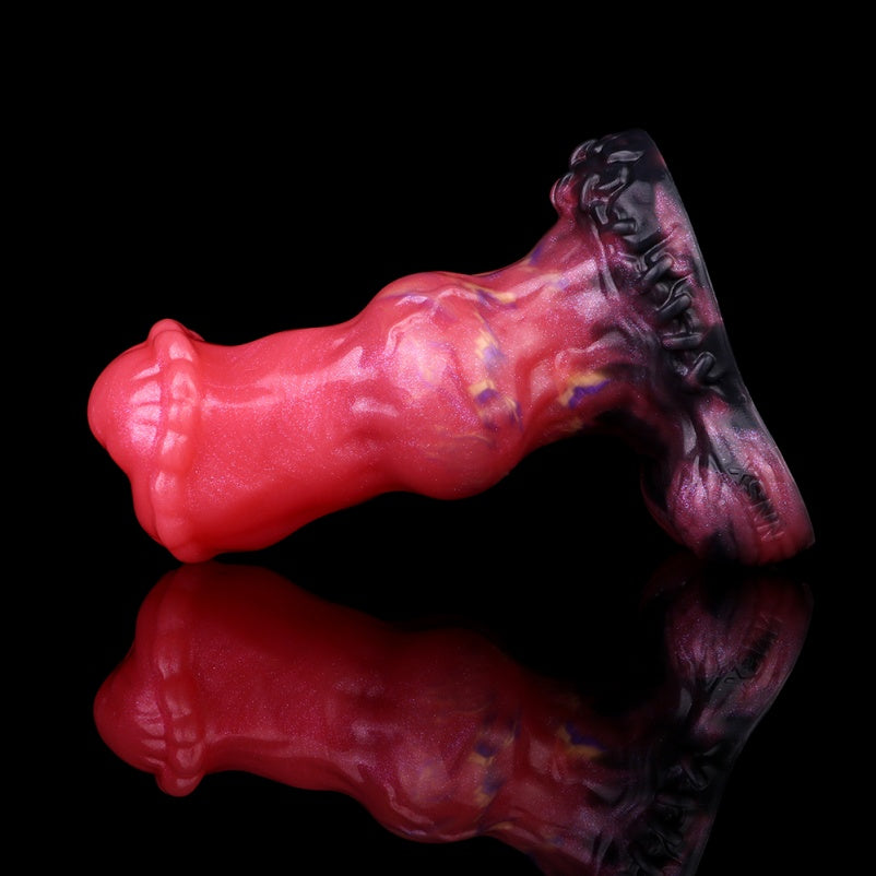 Alien-Form Horse Dildo Butt Plug — Blood-Red Silicone Segmented Anal Gape & Expansion Fantasy Toy
