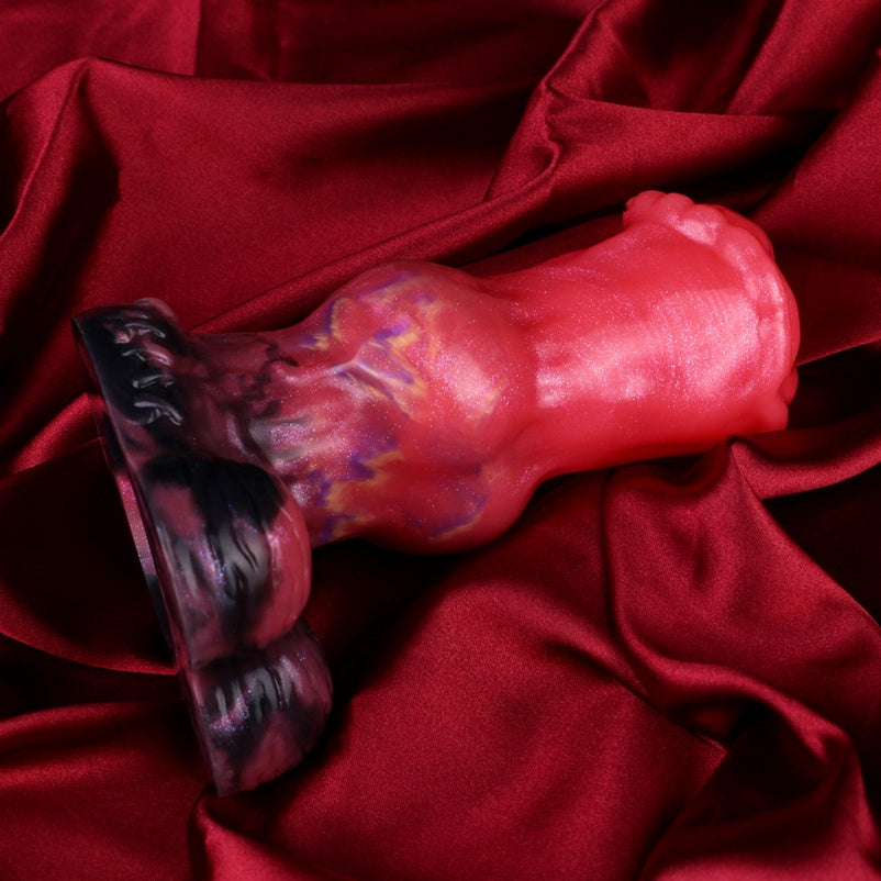 Alien-Form Horse Dildo Butt Plug — Blood-Red Silicone Segmented Anal Gape & Expansion Fantasy Toy
